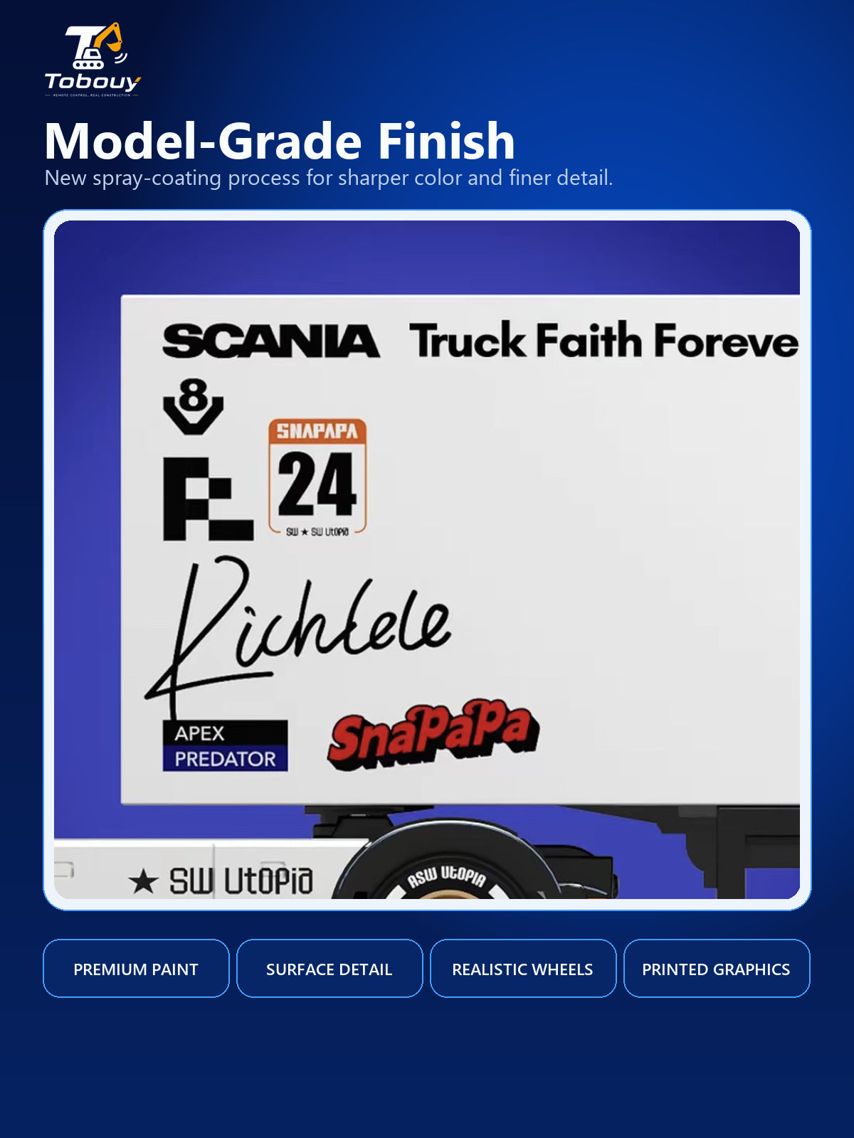 Close-up of model-grade graphics and finish