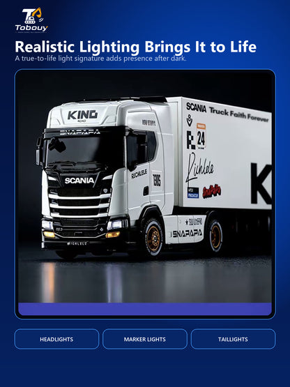 Scania RC truck with headlights illuminated