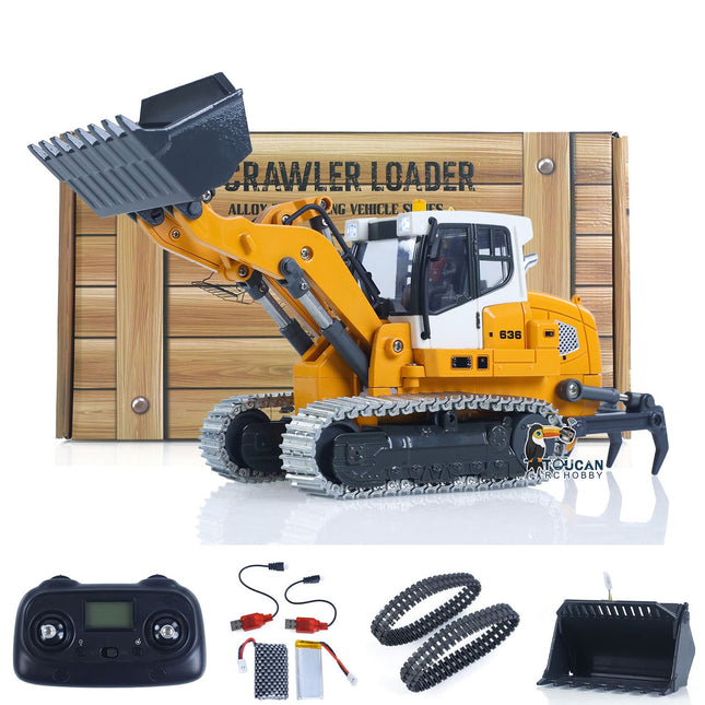 Tobouy 1:50 RC Electric Lifting Tracked Loader LR636 2.4G Construction Vehicle Metal Bucket Tracks Ripper RTR Model Light Sound Battery